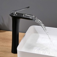 AIMADI Wasserhahn Bad Wasserfall Waschtischarmatur Hoch Badarmatur aufsatzwaschbecken Armatur Badezimmer Schwarz Chrom