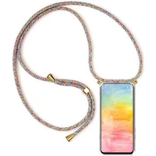 YAMCCCSE Handykette Handyhülle für Oppo Find X3 / X3 Pro mit Band - Transparent Handy-Kette Handy Hülle mit Kordel zum Umhängen Handyanhänger Halsband Lanyard Case - Rainbow