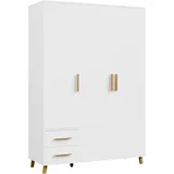 Drehtürenschrank RAUCH "Kleiderschrank Schrank Garderobe Wäscheschrank SHINJO", weiß (alpinweiß), B:140cm H:203cm T:53cm, Holzwerkstoff, Schränke, Griffe und Füße aus Massivholz mit 2 Schubladen MADE IN GERMANY, Topseller