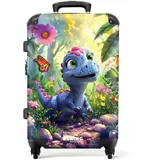 NoBoringSuitcases.com Kinderkoffer, Kinder Koffer, Koffer Groß, Koffer Kinder, TSA Schloss, Trolley Kinder, Großer Koffer, Suitcase, Koffer Mittelgroß (Dino - Blau-Rosa, 67 cm - 72 L)