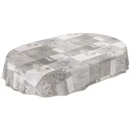 ANRO Wachstuchtischdecke abwaschbar Oval 200 x 140 cm Grau