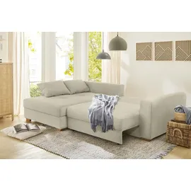 luma-home schönes für dein zuhause Dauerschlaf-Ecksofa mit Federkernpolsterung 288x186 cm, Federkern Bettkasten, Ottomane beidseitig montierbar, Cord Beige Grau / 15154