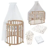 Waldin Babybett OWAL Kinderbett 7in1 mit Matratze, mitwachsendes Kinder-Bett