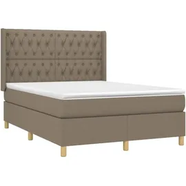 vidaXL Boxspringbett mit Matratze & LED Taupe 140x200 cm Stoff