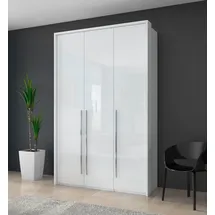 PLACES OF STYLE Kleiderschrank PLACES OF STYLE "Piano, inklusive Rahmen und Beleuchtung, soft-close-Funktion", weiß (weiß hochglanz), B:142cm H:226cm T:60cm, Spanplatte, Schränke, Kleiderschrank Drehtürenschrank, beige oder weiß, UV lackiert, Hochglanzfronten,