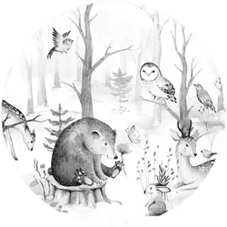 K&L Wall Art Vliestapete »Runde Vliestapete«, Kvilis Tierfreunde Waldtiere, mehrfarbig, matt - bunt