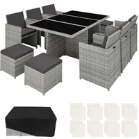 Tectake Rattan Sitzgruppe 12-tlg. Hellgrau