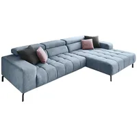 Ecksofa DIE PLANBAR "MP-IN18022 L-Form" Sofas Gr. B/H/T: 321cm x 74cm x 190cm, Chenille, Ottomane rechts, Kopfteilverstellung-Sitztiefenverstellung-Vorziehbank motorisch, blau (aqua) mit Kopfteilverstellung & Zierkissen, optional Sitztiefenverstellung