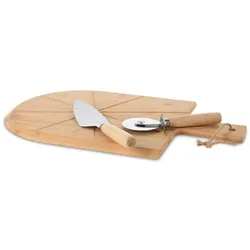 Excellent Houseware 3-tlg. Pizza-Schneidebrett Set 43x30 cm Bambus