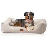 Knuffelwuff Hundebett aus Cord mit Handwebcharakter Olivia XXL 120 x 85cm Beige