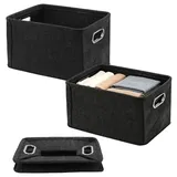 CHIHEUNG 3 Stück Filzkorb Aufbewahrungsbox Groß, 36x26x22 cm Faltbare Filzkörbe mit Metallgriffen, Filz Aufbewahrungskorb für Kleiderschrank, Badezimmer und Büroorganizer, Grau