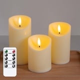 Yeelida Flammenlose LED-Kerzen mit Fernbedienung, Packung mit 3 batteriebetriebenen flackernden Timer-Funktion Säulenkerzen für Heimdekoration (7,5x10,12,5,15cm)