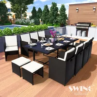 Swing&Harmonie Poly Rattan Sitzgruppe Esstisch Lounge Gartenmöbel Sitzgarnitur Set + 8x Stühle + 4x Hocker - schwarz