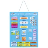 Navaris Kalender Tafel für Kinder Lerntafel Jahreszeiten Uhr Magnet Lernuhr - Kinderkalender Jahreskalender magnetisch blau - italienisch