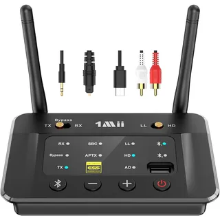1Mii Bluetooth 5.3 Sender Empfänger, 3-in-1 Bluetooth Adapter mit Audiophile DAC, Verbesserter USB-Treibereingang, aptX AD/HD/LL-Audio Sender für TV/Stereoanlage/Lautsprecher, Aux/RCA/Optisch -B03S