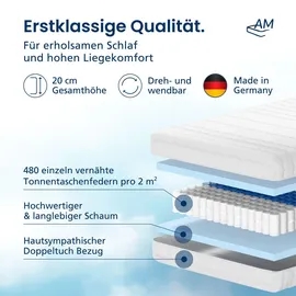 AM Qualitätsmatratzen Taschenfederkernmatratze 180 x 200 cm H4