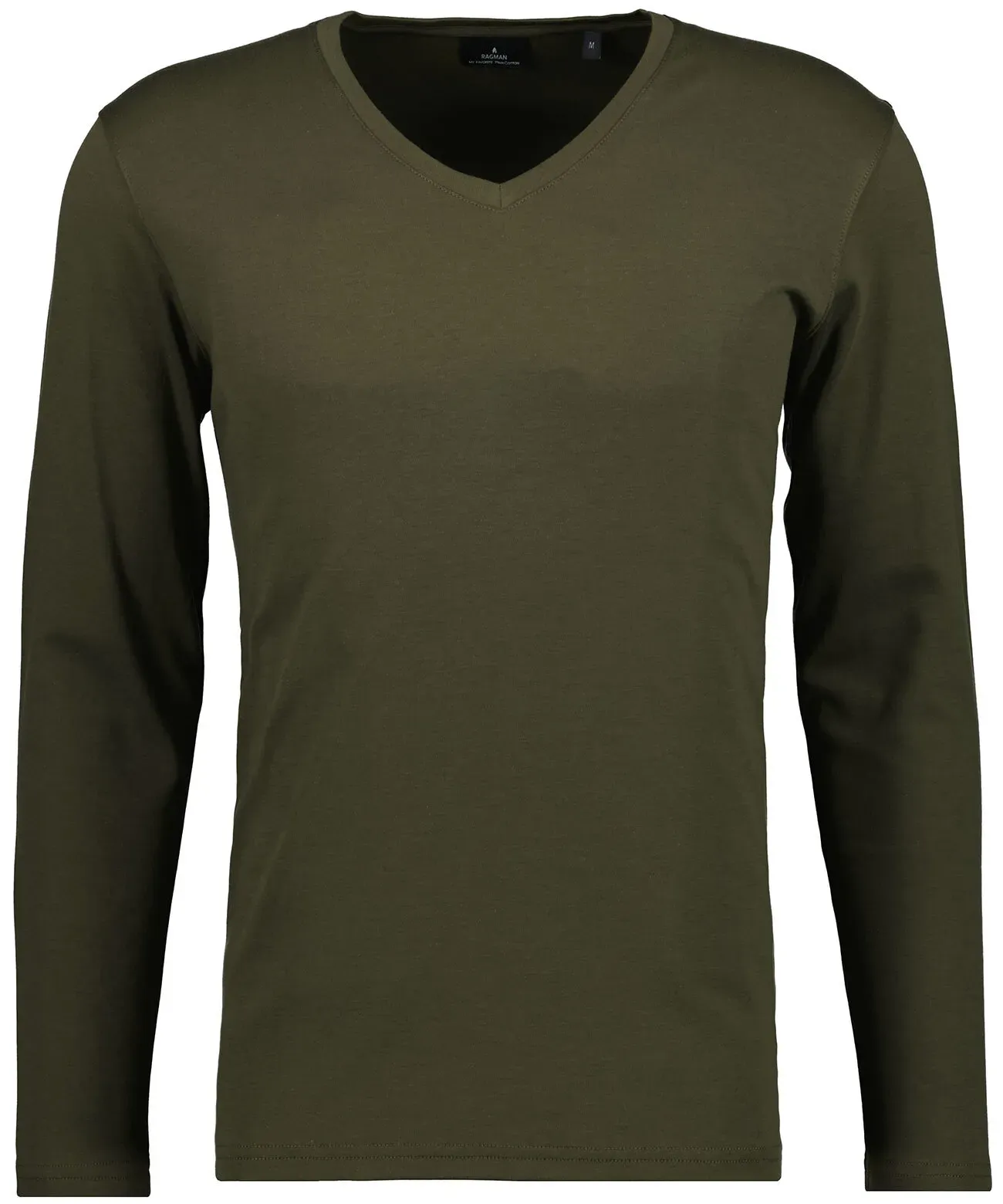 Langarmshirt RAGMAN, Herren, Gr. M, grün (dunkelgrün, 393), Jersey, Baumwolle, regular fit, V-Ausschnitt, Shirts Langarmshirt