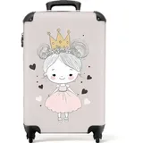 NoBoringSuitcases.com© Kinderkoffer Prinzessin - Mädchen - Herzen - Krone - Rosa 55x35x20cm, 4 Rollen, Handgepäck-Koffer, Kinderkoffer, Reisekoffer Mädchen bunt 35 cm x 55 cm x 20 cm
