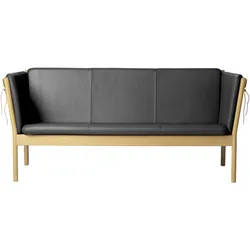 FDB Møbler J149 Sofa 3-Sitzer, eiche natur / leder schwarz