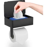 Toilettenpapierhalter, guiguzi Wandmontierter Toilettenpapierhalter ohne Bohren mit Regalen und Feuchttücherbox, schwarzer selbstklebender