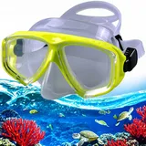 YEESAM Kurzsichtig Tauchmaske mit Dioptrien für Brillenträger, breiter Sicht Harzlinsen Taucherbrille Schnorchelbrille Schwimmbrille für Erwachsene und Kinder Myopie (Gelb, -5.5)