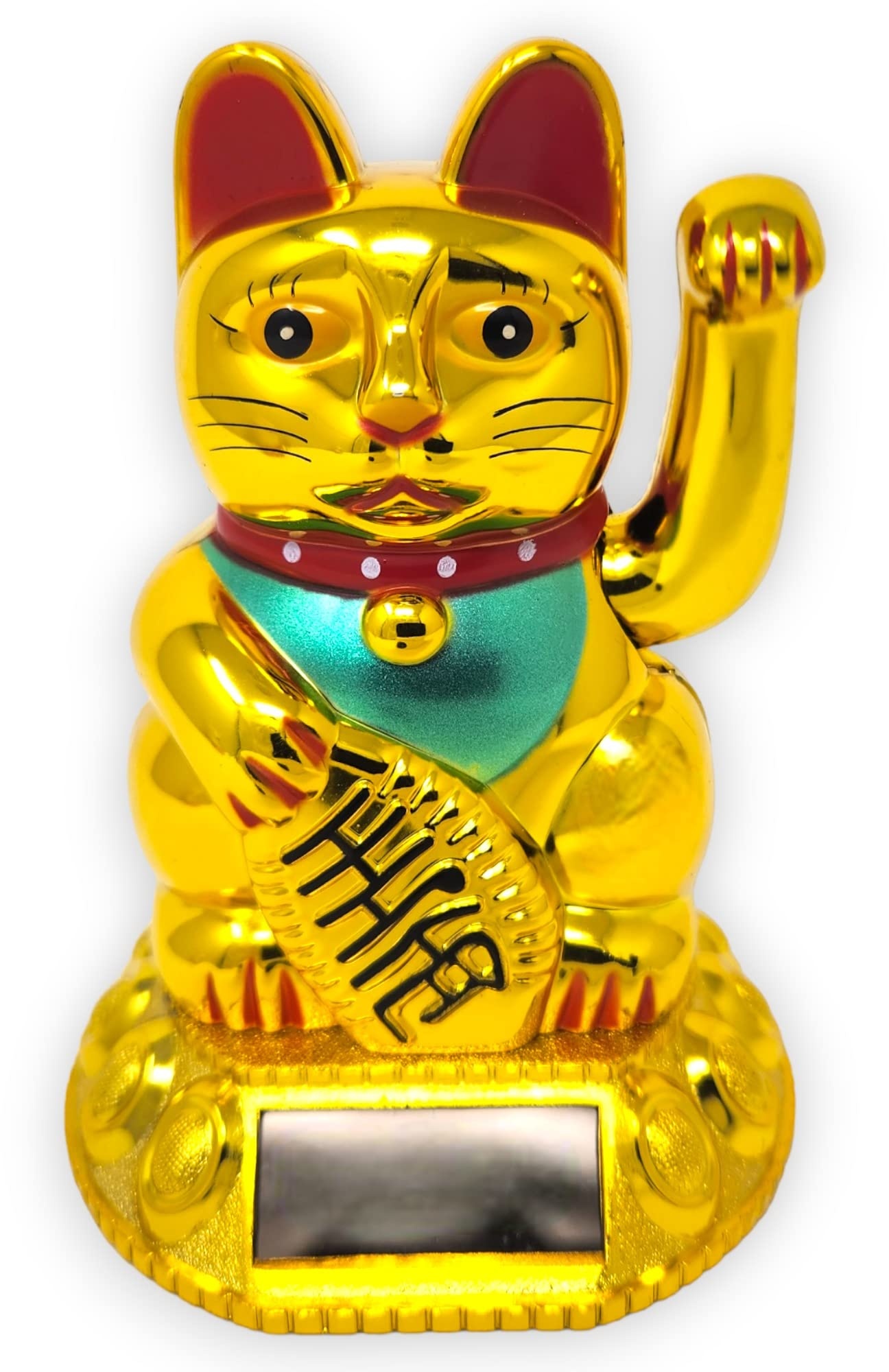 Starlet24® Winkende Glückskatze Winkekatze Lucky Cat Maneki-Neko Winkende Japanische Maneki-Neko (Gold mit Solarzellen, 18cm)