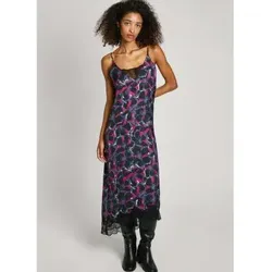 Pepe Jeans für Damen. PL953659 Alicia Schwarzes Dessouskleid (L), Lässig, Polyester, Ärmellos / Hosenträger