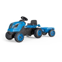 smoby - Traktor Farmer XL Blau + Anhänger - Trettraktor für Kinder - Verstellbarer Sitz - Lenkrad mit Hupe - Motorhaube zum Aufklappen