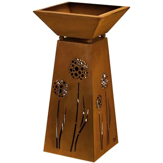Rostikal Blumensäule Outdoor Metall - 72 cm - Pflanzsäule mit Schale Abnehmbar - Handgefertigte Edel-Rost Gartendeko - Wetterfeste Deko für Frühling, Garten, Wohnzimmer, Balkon