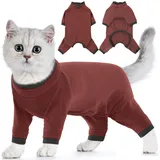 Leckschutz Katze Bein, Katzen Anzug Nach Op Fleece Katzenpullover Katzenbody Nach Op mit Bein Cat Sweater(Rötlichbraun, 2XL)