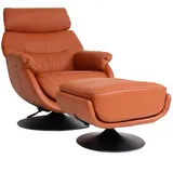 Mendler Relaxsessel HWC-K99 Kunstleder 80 x 100 x 90 cm Braun mit Hocker