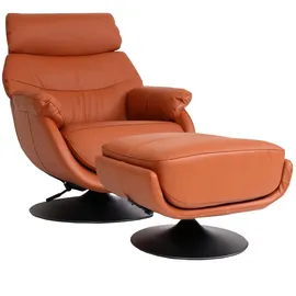 Mendler Relaxsessel HWC-K99 Kunstleder 80 x 100 x 90 cm Braun mit Hocker