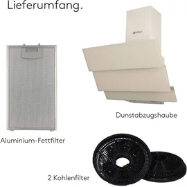 Wiggo Dunstabzugshaube 50cm kopffrei I Abluft Umluft Dunstabzug 300m3/h - LED Touch-Display 3 Stufen I Schräghaube inkl. Fettfilter & 2x Kohlefil...