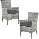 CASARIA Polyrattan Gartenstuhl 2er-Set Grau/Anthrazit Stapelbar
