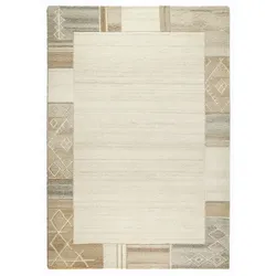 Wollteppich DEKOWE "Valeria", beige, B:160cm H:11mm L:230cm, Wolle, Teppiche, reine Wolle, Kurzflor, mit Bordüre, Wohnzimmer