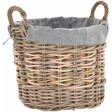 Krines Home Allzweckkorb Rattan Trage-Korb Kleiner Wäschekorb Dekokorb Aufbewahrungskorb Rund, mit Inlett, mit Griffen grau