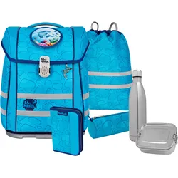 Schulranzen MCNEILL "Perfecto, Bubble", Kinder, Gr. B/H/T: 30cm x 38,5cm x 22cm, blau (bubble), Polyester, Rucksäcke, inkl. Federmäppchen, Turnbeutel, Schlamperrolle & Motivmagnet