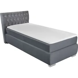 LEONIQUE Boxspringbett LEONIQUE "Rumba", grau (hellgrau), B:100cm L:213cm, Samtoptik (100% Polyester), Komplettbetten, Boxspringbett Seniorenbett Polsterbett, Taschenfederkern-Matratze in Härtegrad 3, in 4 Breiten, incl. Topper