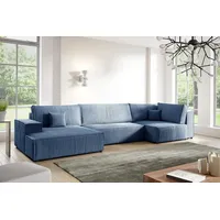 Ecksofas in U-Form ANTONIO NEW XL 397x148cm, Wohnlandschaft mit Schlaffunktion & Bettkästen, Eckarniutur / Bezug - Cord in Türkis/ Blau - Blau