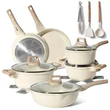 Just Perfecto Topf und Pfannenset Induktion mit deckel 15-teiliges - Kochtopfset Aluminium mit Antihaftbeschichtung - Töpfe Set Biege - Beige