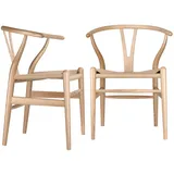 Polynices Esszimmerstühle 2er Set, Massivholzstühle, Rattanstühle, Ergonomische Sessel mit Y-Rückenlehne für Küche, Esszimmer, Wohnzimmer, Arbeitszimmer, Keine Montage erforderlich, Eschenholz