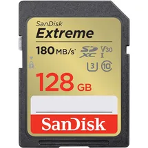 SanDisk Extreme SDXC UHS-I Speicherkarte 128 GB (V30, 180 MB/s Übertragung, U3, 4K UHD Videos, SanDisk QuickFlow-Technologie, wasserdicht, stoßfest, temperaturbeständig)