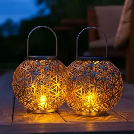 GLOBO Solar Lampe Outdoor Solarleuchte orientalisch LED Solar Laterne Außen, Lichteffekt Lebensblume, 1x LED warmweiß, DxH 20x29 cm, 2er Set