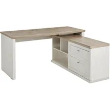 hom'in Hom`in Eckschreibtisch Grau, Weiß, Holzwerkstoff, 2 Schubladen, rechteckig, Wange, Sockel, 145.3x76x160 cm, Stauraum, seitenverkehrt montierbar, Arbeitszimmer, Schreibtische, Eckschreibtische