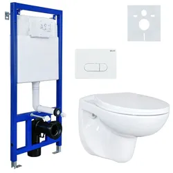 Belvit Komplettset Wand Hänge WC Spülrandlos + Deckel + Vorwandelement + Schallschutz + Betätigungsplatte