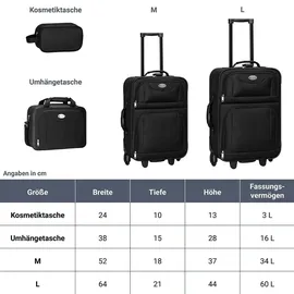 Juskys Trolley Reisekoffer Set 5 teilig - 60 L, 2 Rollen, Weichschale, Handgepäck, Schwarz