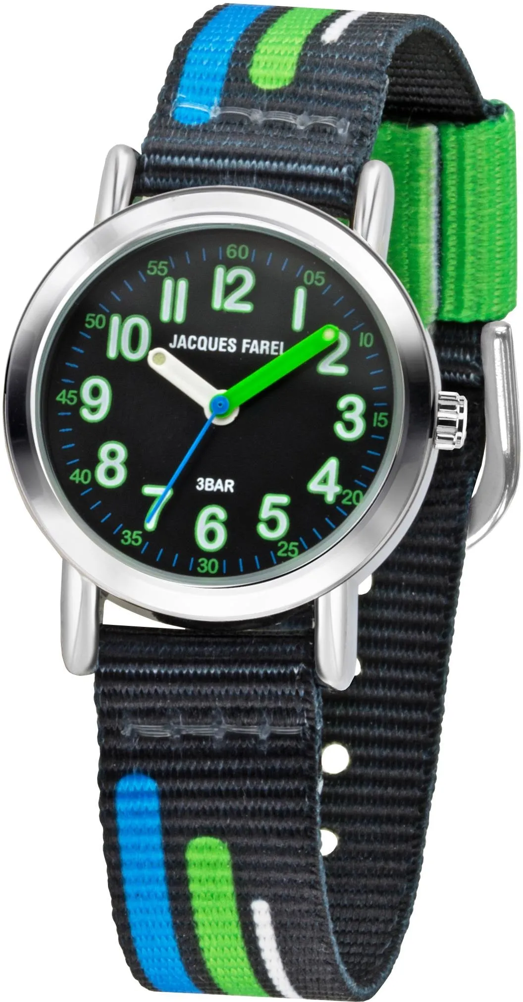 Quarzuhr JACQUES FAREL "KPS 403" Armbanduhren schwarz (schwarz, blau, grün, weiß) Kinder Kinderuhren Armbanduhr, Kinderuhr, ideal auch als Geschenk