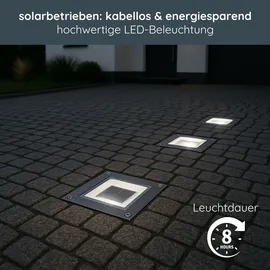Melitec 3er Set Solar Bodenleuchte SEL05 – LED befahrbar, IP67, bis 750 kg, Edelstahl matt gebürstet, inkl. Akku