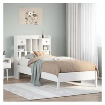 vidaXL Bett mit Regal 90 x 200 cm Kiefer massiv weiß