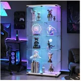 Simurq Glasvitrine glasvitrine,vitrinenschrank,vitrine mit LED,4 lagen sammlervitrine (Packung, Sammlervitrine Schauvitrine mit türen und Schloss, Gehärtetes Glas) LED-Streifenbeleuchtung; Mit Schloss weiß